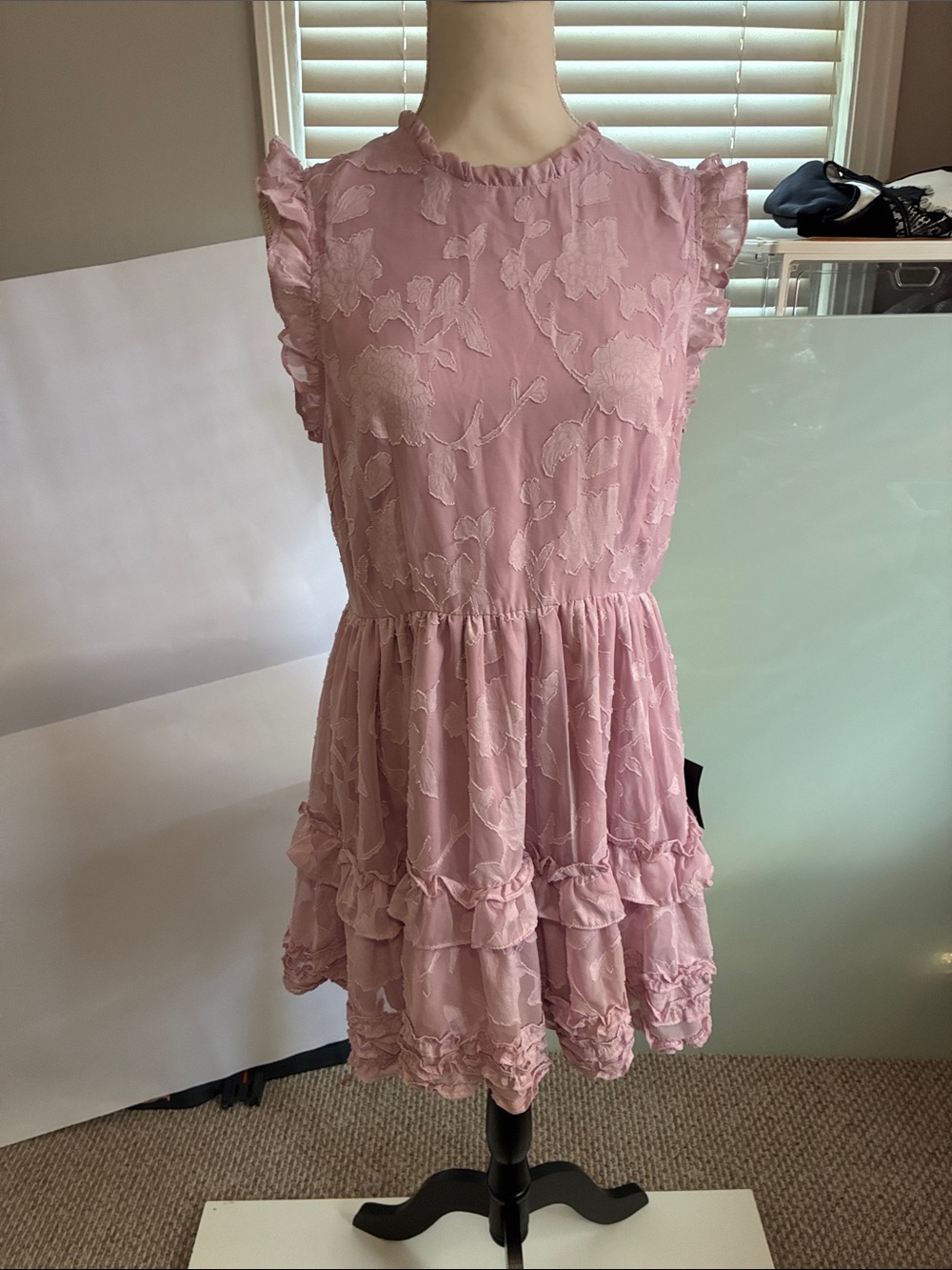 Lulu's Dusty Pink Floral Ruffle Tiered Dress